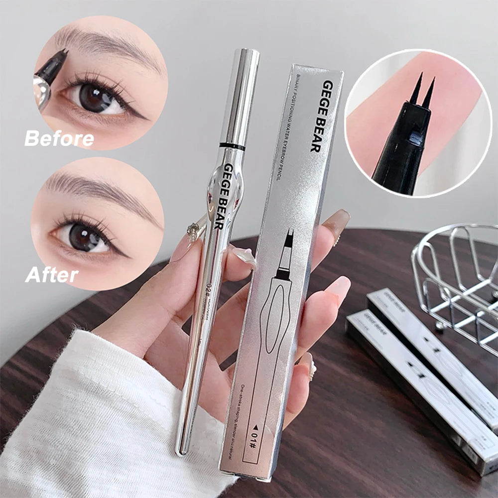 Two-Prong Eyebrow Pen For Women Gege Bear Long-lasting Natural Strokes Waterproof Anti-Sweat Non-smudged All-Day Wear Eye Makeup