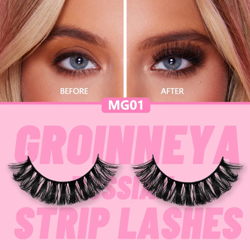 GROINNEYA 5/20 Pairs Russian Strip Lashes DD Curl False Eyelashes Natural Lashes Strips Curl Pack 4 Styles Eyelashes Extensions