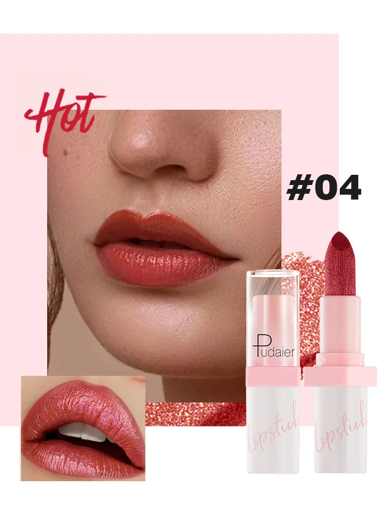 Shimmery Diamond Lipstick 10 Shades Waterproof Glittery Non Transfer Red Lip Tint Smooth Long Wear Pearly Lipstick