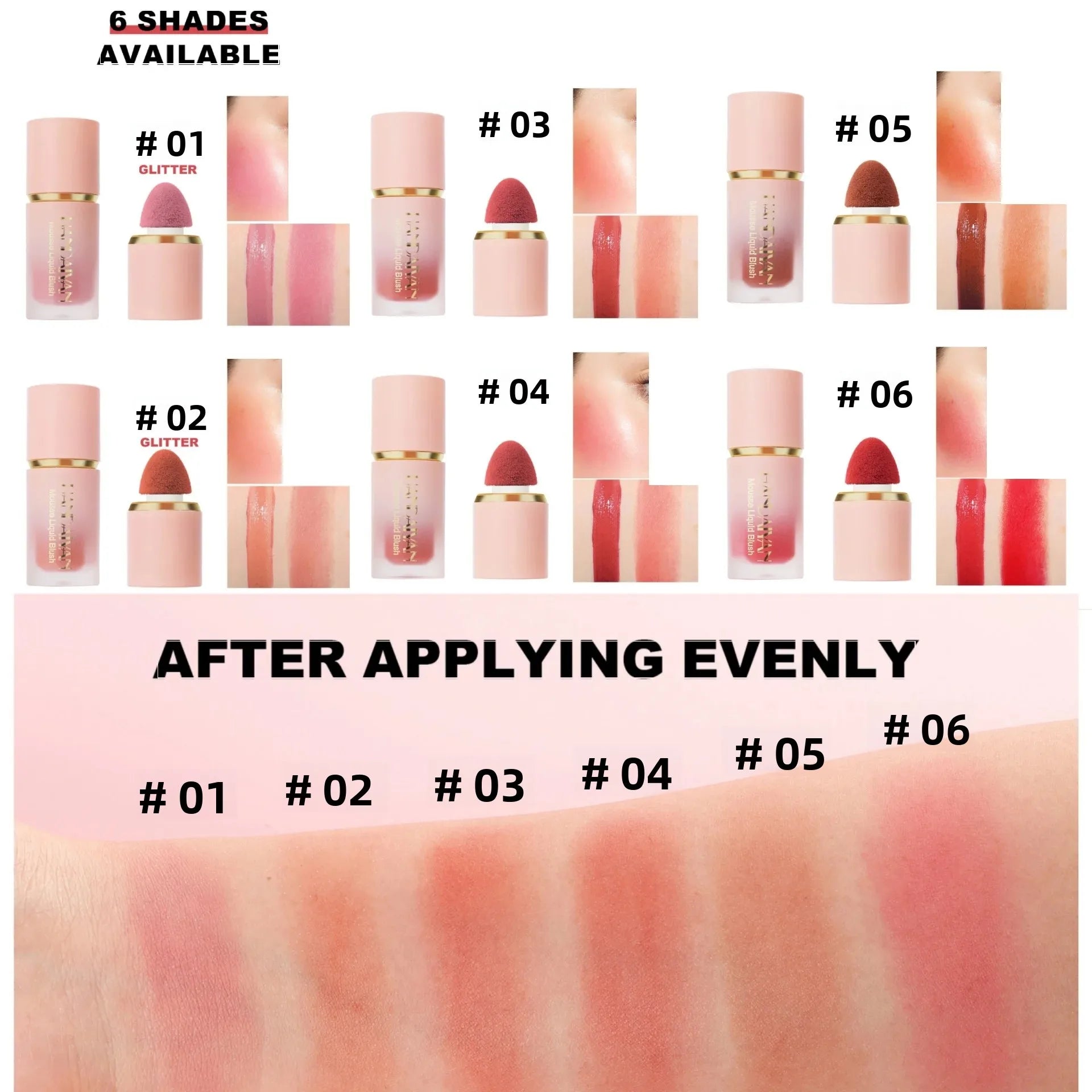 HANDAIYAN Liquid Blush Facial Matte Makeup Lasting Easy to Color Make Up Blusher With Sponge Brush Tip Velvet Rouge Cosmetics
