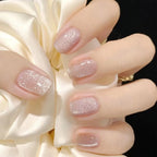 24pcs Pink Shiny Press-on Nails Cat Eye Glitter Artificial Nail Patch For Lady Women Manicure DIY Art Supplies with Jelly Glue