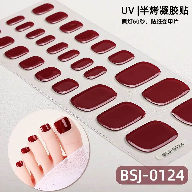 26Tips French Leopard Print UV Gel Toenail Sticker Bronzing Dye Gradient Cross-border Semi Baked Gel Nail Sticker UV Lamp Needed
