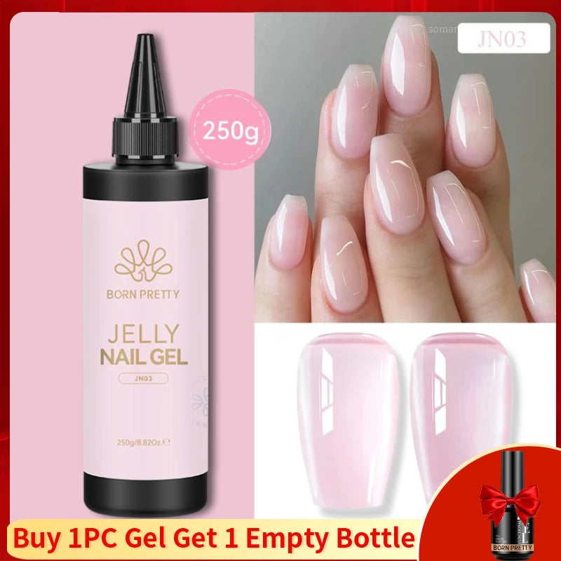 BORN PRETTY 250g Super Top Coat Base Gel Soak off UV LED Drying Long Lasting Semi Permanent Jelly Nude Pink Gel Nail Polish