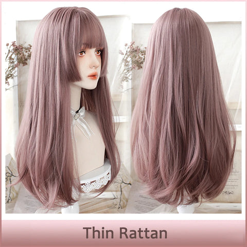 LM Synthetic Hair Long Wave Black And Pink Lolita Wigs For Women Cosplay Wig With Bangs Halloween Christmas Heat Resistant