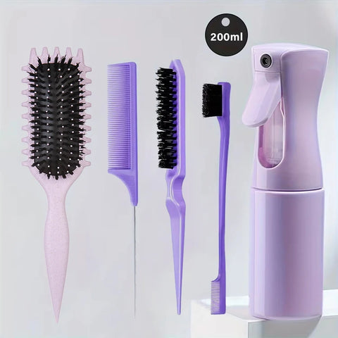 5-Piece Detangling & Styling Set: Curl Candy Bursh Curved Rat Tail Comb Edge Control Brush - Perfect for Salon-Quality Results