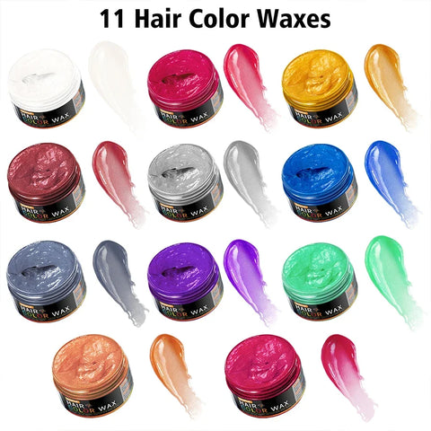 Hair Color Wax Unisex Long Lasting Dye Cream Temporary Coloring Styling Pomade Gel with Brush Comb Dye Molding Paste 11 Colors