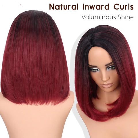 Red And Black Wig Short Bob Wi Synthetic Wigs Ombre Bob Short Hair Wigs for Women Shoulder Length Daily Use Christmas gift