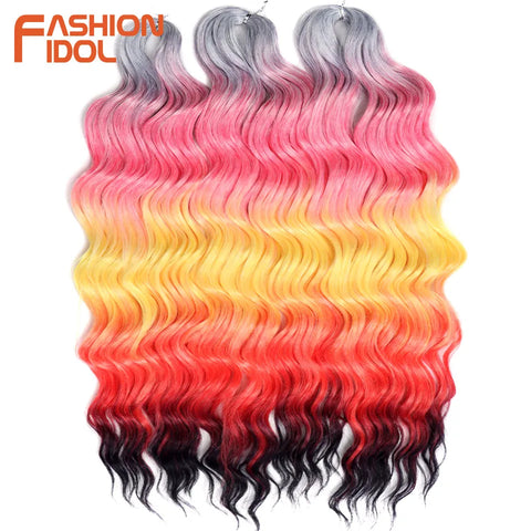 Anna Hair Synthetic Loose Deep Wave Braiding Hair Extensions 24 Inch Water Wave Braid Hair Ombre Blonde Twist Crochet Curly Hair