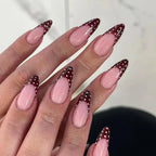 Sweet French Tip Press On Nails Medium Almond Shape Glossy Red White Polka Dot Fake Nails 24pcs