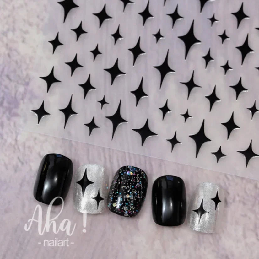Adhesive stickers with European and American style cross snake black and white wave dot hot silver line letter nail stickers