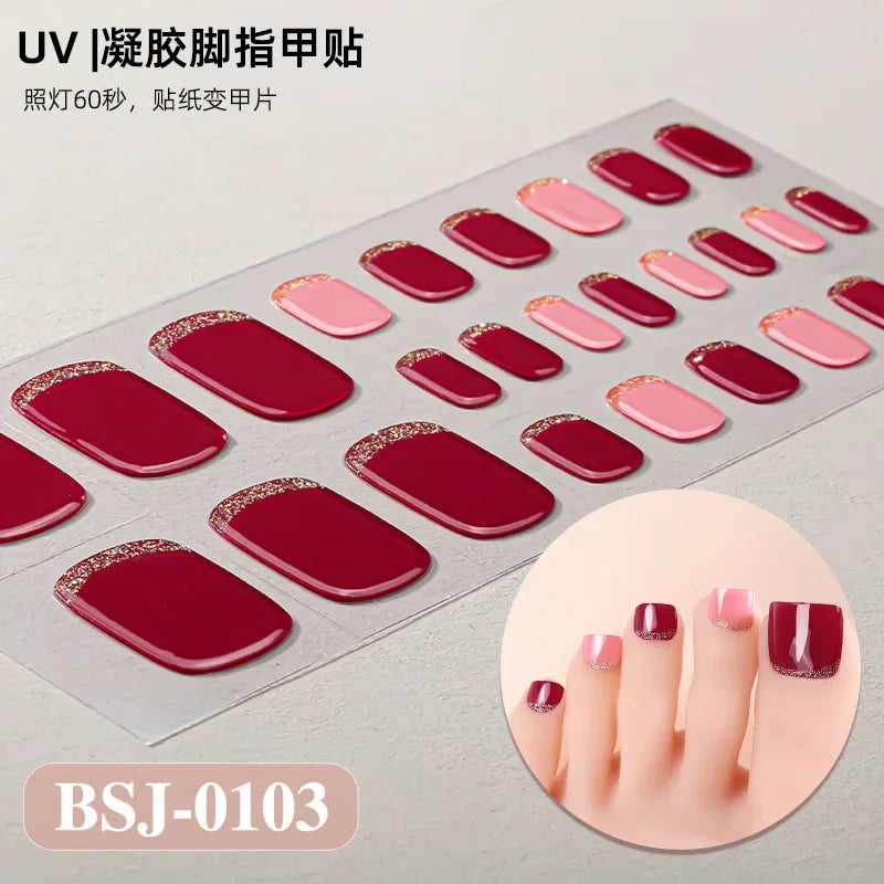 26Tips French Leopard Print UV Gel Toenail Sticker Bronzing Dye Gradient Cross-border Semi Baked Gel Nail Sticker UV Lamp Needed