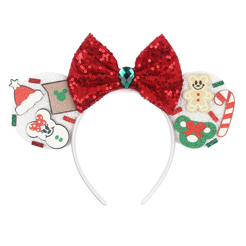 2023 Disney Christmas Mickey Ears Headband For Girls Sequins Bow Festivall Party Hairband DIY Hair Accessories