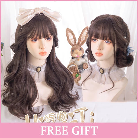 LM Synthetic Hair Long Wave Black And Pink Lolita Wigs For Women Cosplay Wig With Bangs Halloween Christmas Heat Resistant