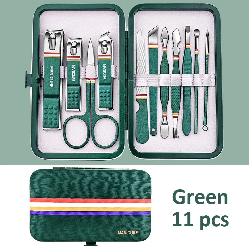 9-19pcs/set Nail Cutter Set Stainless Steel Nail Clippers Set With Folding Bag Manicure Kits Scissors Makeup Beauty Tool
