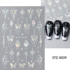 Black White Butterfly Laser Nail Stickers Y2K Nail Art Decoration Abstract Metal Lines Bronzing Lace Flowers Stickers For Nails