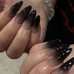 24pcs Long Pointed Fake Nail Patches Glossy Dark Black Cool Wearable Press ON Nails Solid Color Full Cover Artificial False Nail