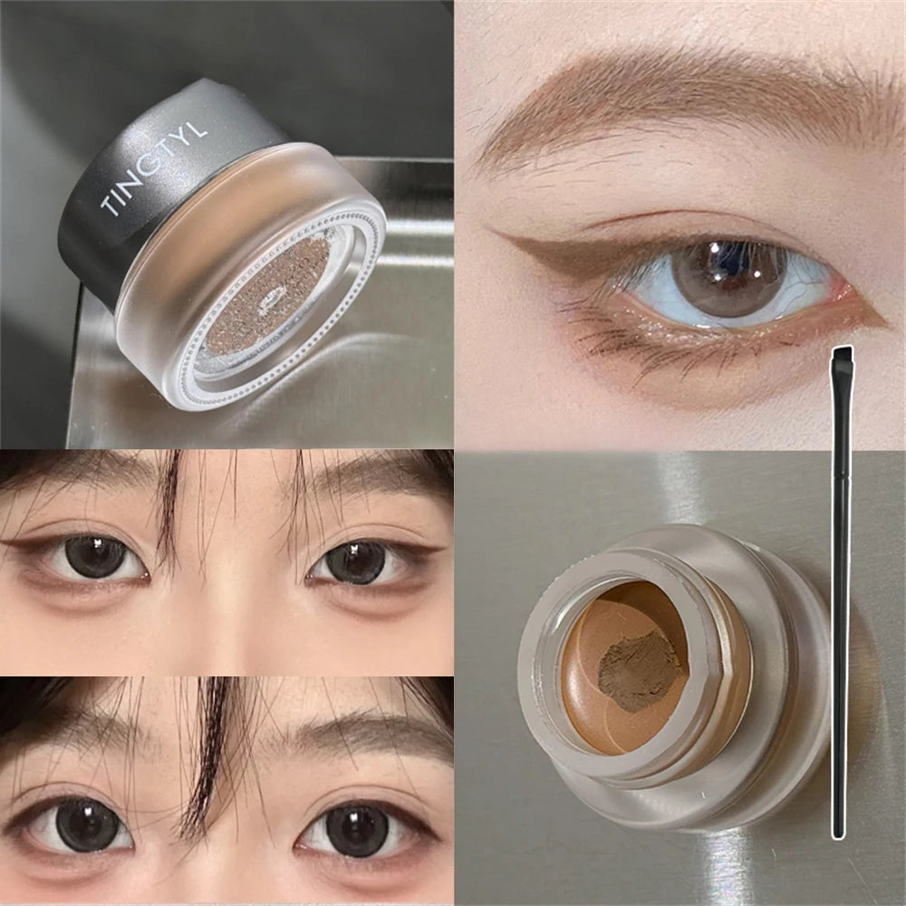 3-Color Eyeliner Eyebrow Gel Cream With Brush Waterproof Lasting Non Smudging Matte Red Brown Easy Wear 3 In 1 Korean Makeup