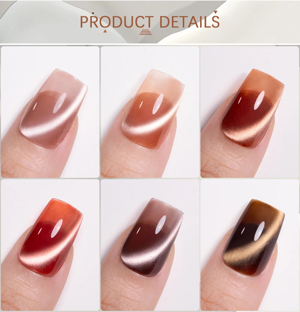 PUETNE 7.5ML Amber Moonlight Cat Magnetic Gel Nail Polish Winter Nails Jelly Glass Cat Eye Soak Off UV Semi-Permanent Varnish