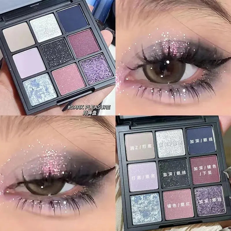 DIKALU New Utopia Moon Eye Shadow Tray Beads Matte Fine Flash Cold Tone Blue Purple Nine Palace Grid to Brighten the Sleeping Si