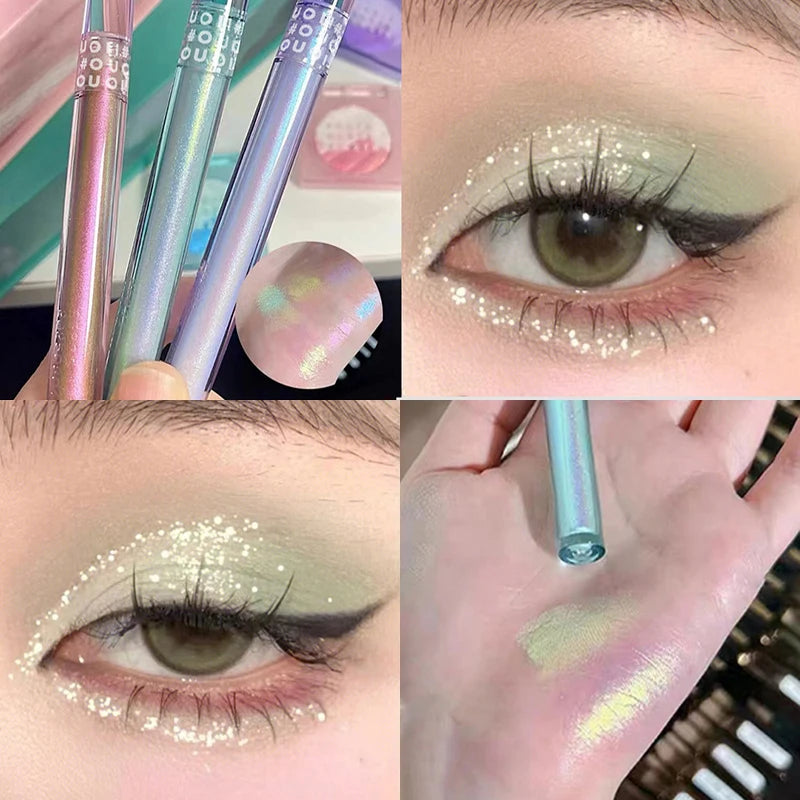 3pcs Set - 3 Colors Chameleon Eyeshadow: Pink, Micro Glitter Purple, Cyan, Chameleon Glitter Eyeshadow Long Lasting Eye Makeup