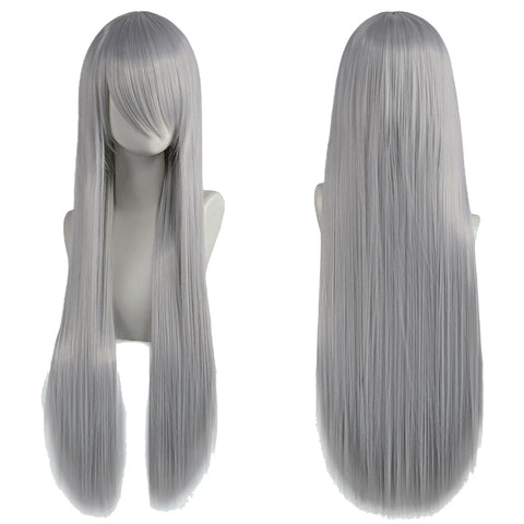 80cm Long Synthetic White Purple Cosplay Wigs Green Hair Straight Silver Wig Pink Hairpiece Lolita Wig with Bangs