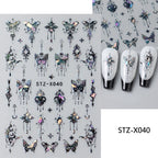 Black White Butterfly Laser Nail Stickers Y2K Nail Art Decoration Abstract Metal Lines Bronzing Lace Flowers Stickers For Nails