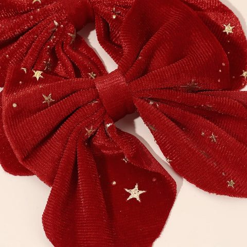 2Pcs Baby Girls Christmas Velvet Bow Hair Clips Sparkling Star Hairpins Children Xmas Party New Year Headwear Accessories Gift