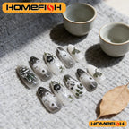 24pcs Gradient Black False Nails Cute Cartoon Cat's Eye Forest Elf Girl Press On Nails Glossy Almond Sweet Cool Fake Nail Tips