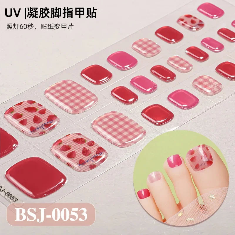 26Tips French Leopard Print UV Gel Toenail Sticker Bronzing Dye Gradient Cross-border Semi Baked Gel Nail Sticker UV Lamp Needed
