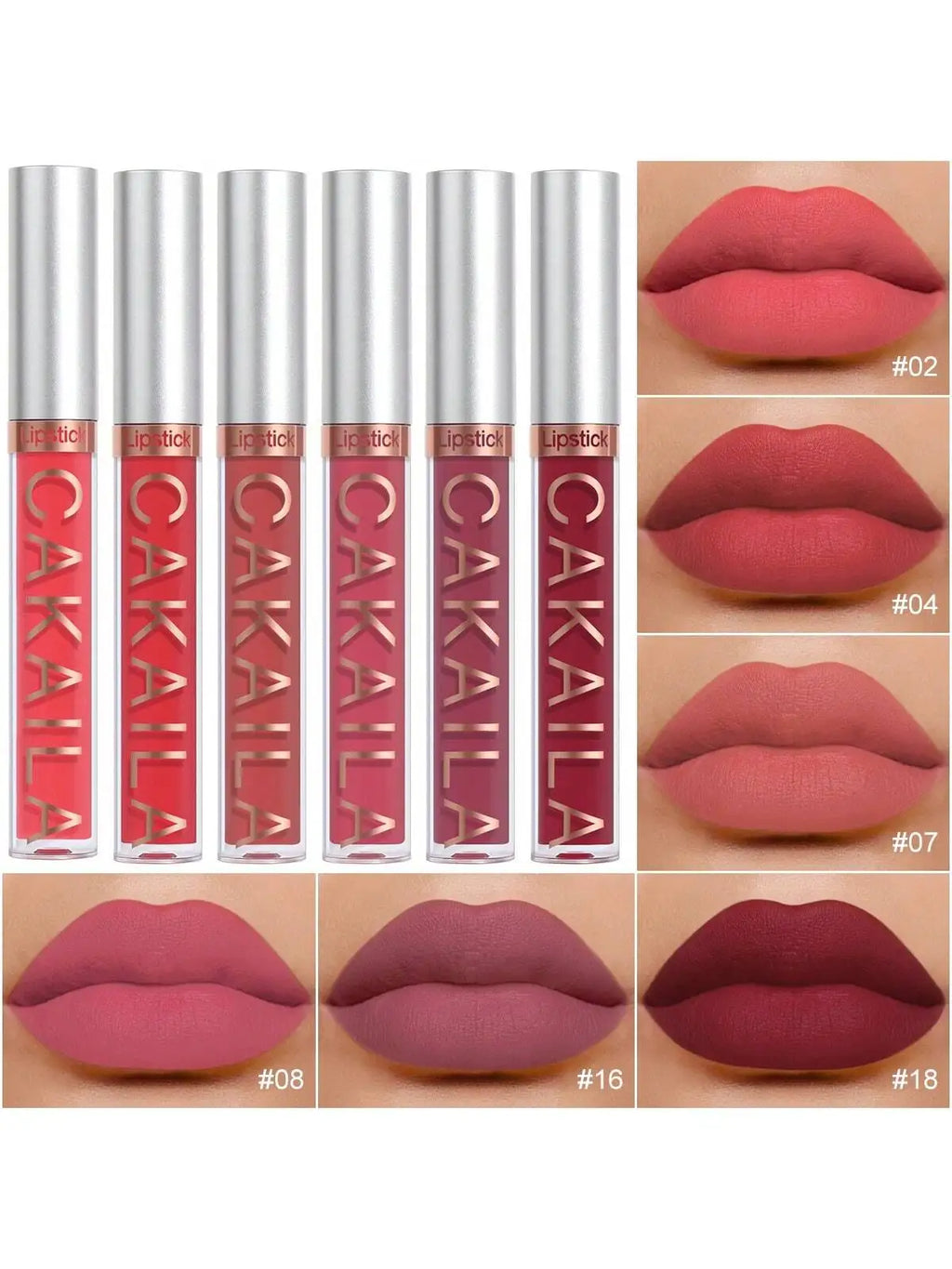 CAKAILA Waterproof Liquid Lipstick Set - Nude, Matte Red | 24-Hour Long-Lasting Lip Gloss | Suitable For All Skin Types