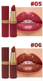 6pcs Diamond Pink Lipstick Set Chocolate Brown Metallic Glitter Long Lasting Shimmer Pearl Sparkling Lip Gloss Makeup