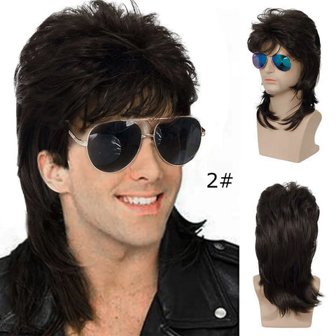 Mullet Wigs for Men Synthetic 70s 80s Costumes Mens Black Fancy Party Accessory Cosplay Hair Wig