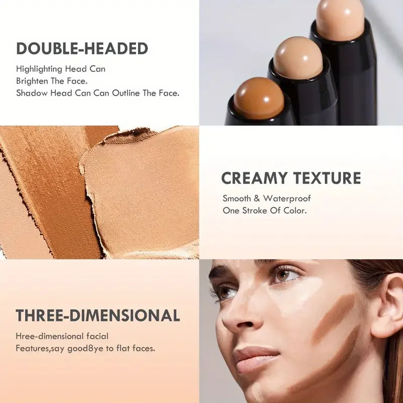 2pcs Dual-Ended Contour & Highlight Stick Set- Waterproof & Long-Lasting Dual-Purpose Concealer Highlighter Pen