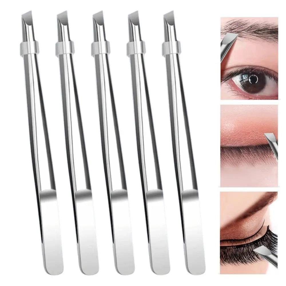 Stainless Steel Eyebrow Tweezers Flat Slant Tip High Precision Facial Hair Tweezers False Eyelashes Tweezers Beard Clip