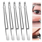 Stainless Steel Eyebrow Tweezers Flat Slant Tip High Precision Facial Hair Tweezers False Eyelashes Tweezers Beard Clip