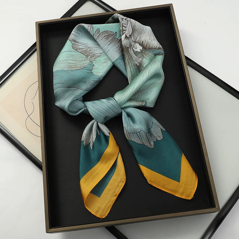 60Colors Luxury Scarf Women 70*70Cm Silk Feel Square Hair Wrapping Foulard Satin Shawl Big Size Head Bandana Hijab Handkerchief