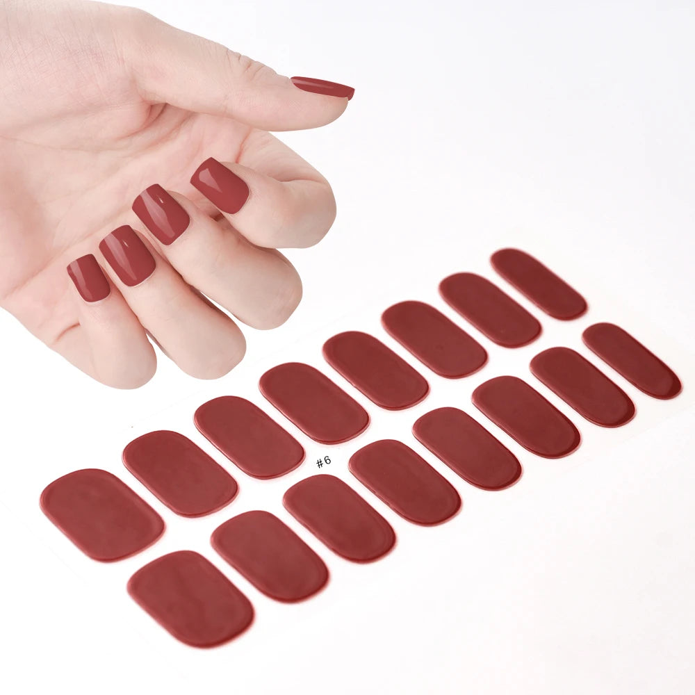 16Tips French Black Semi-Cured Nail Stickers With Glitter Long-Lasting UV Gel Nail Polish Wraps Full Cover Nail Art Decals Patch
