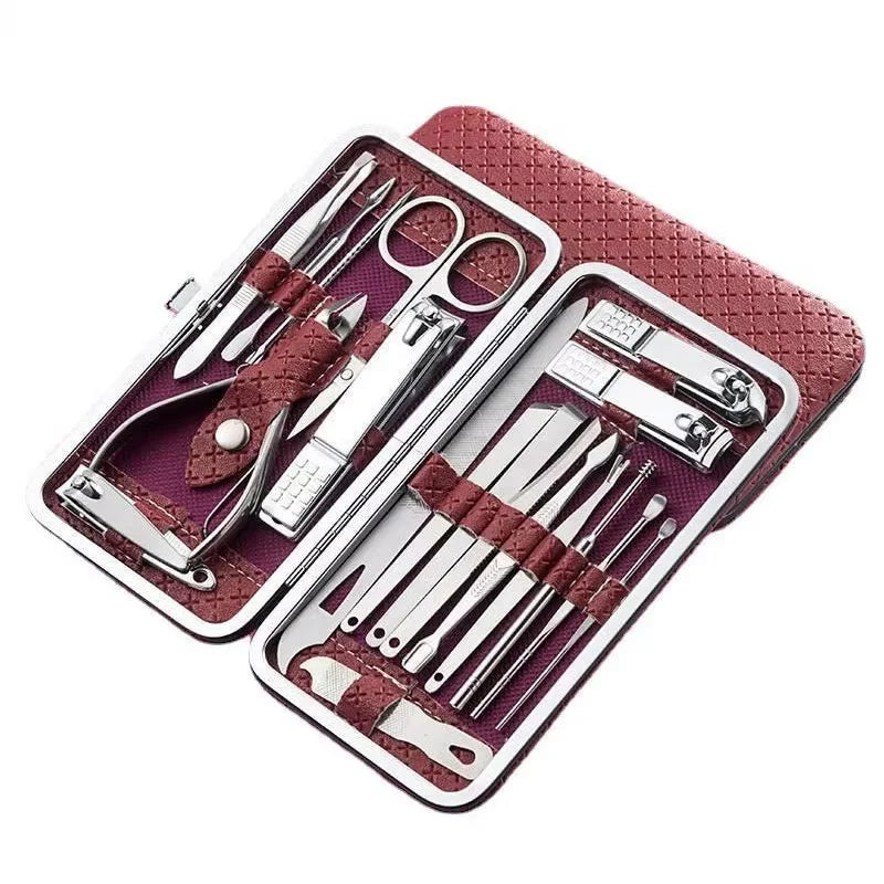 Household Daily Grooming Kit 19PCS Stainless Steel Manicure Pedicure Tool Set With Nail Clippers Ear Spoons