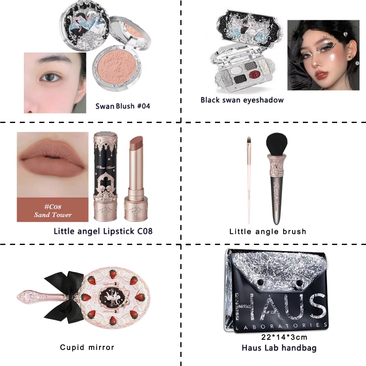 Flower Knows Swan Ballet Collection 6 Color Palette Embossed Blush Shine Lipstick Fairy Tale Ballet Makeup Gift Set