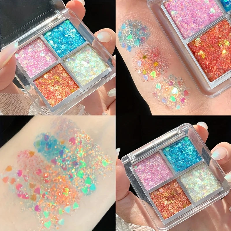 mini 4-Color Glitter Eyeshadow Palette - Pumpkin & Cherry Shades, Blue/Gold/Yellow Tones For Cosplay & Party Makeup
