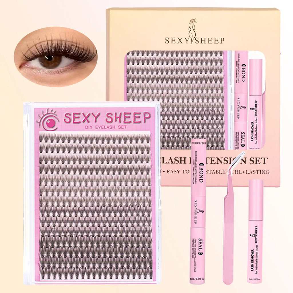 Eyelash Clusters Kit Reusable Soft Eyelash Extension With Bond&Seal Lash Tweezers Glue Remover Full Makeup Tool