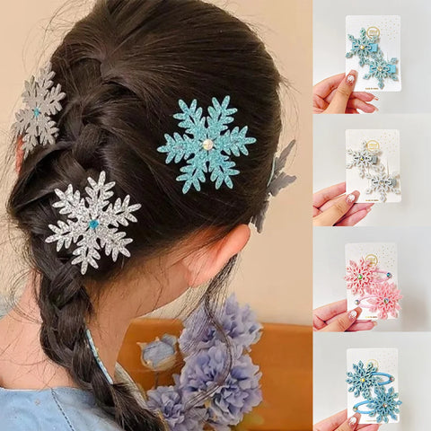 2pcs Princess Snowflake Hair Clips for Women And Girls Winter Cartoon Cosplay Hairpins Lovely Hair Accessories Christmas Gift