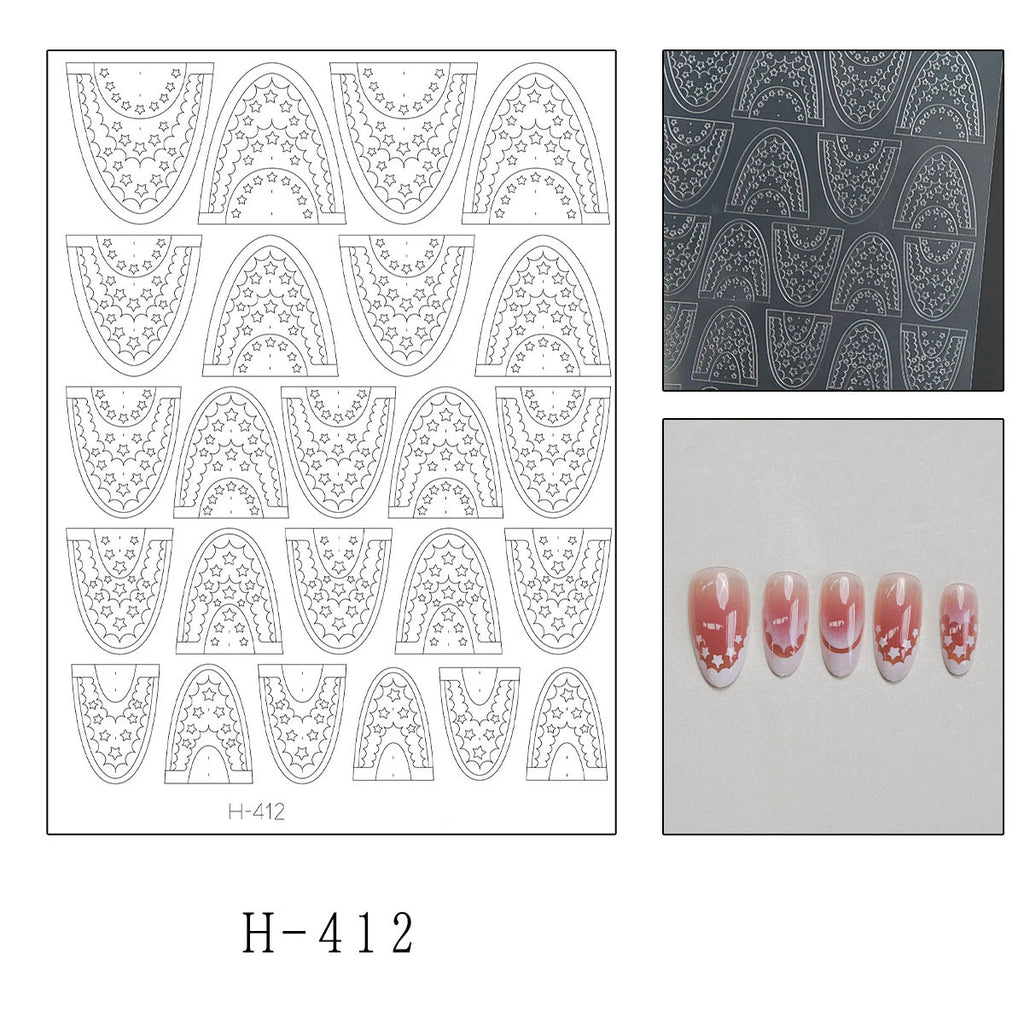 5 Sheets French Cheese Nail Stickers Decoration Self-Adhesive Hollow Lace Nail Art Decals Butterfly Star Shape DIY Nail Art Tool