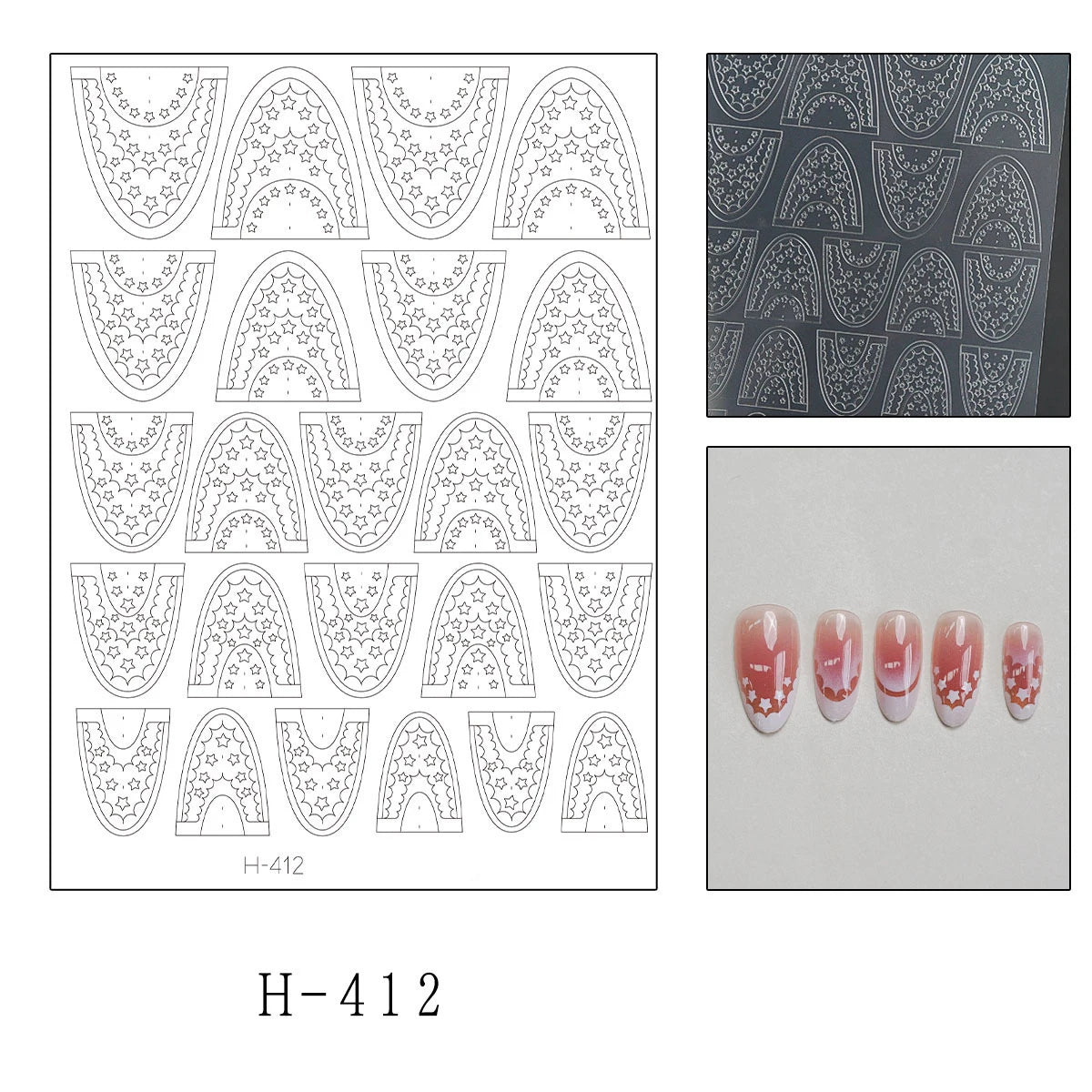 5 Sheets French Cheese Nail Stickers Decoration Self-Adhesive Hollow Lace Nail Art Decals Butterfly Star Shape DIY Nail Art Tool