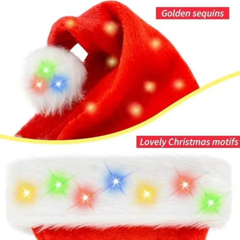 1-4PCS Adult Kid LED Christmas Hat Red Velvet Santa Hat Holiday Headpiece for Home Decoration for Xmas and New Year Celebrations