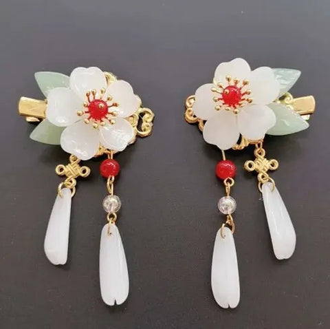 2pcs Hanfu Hair Clips Hairpins Rhinestone Flower Girls Pink Barretes Crystal Tassel Children Hair Accessories Jewelry