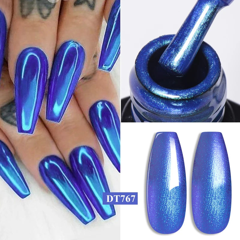 MEET ACROSS 8 Colors Mirror Gel Nail Polish Long-lasting Quick-drying Metallic Gold Silver Red Semi Permanent Varnish Nail Art