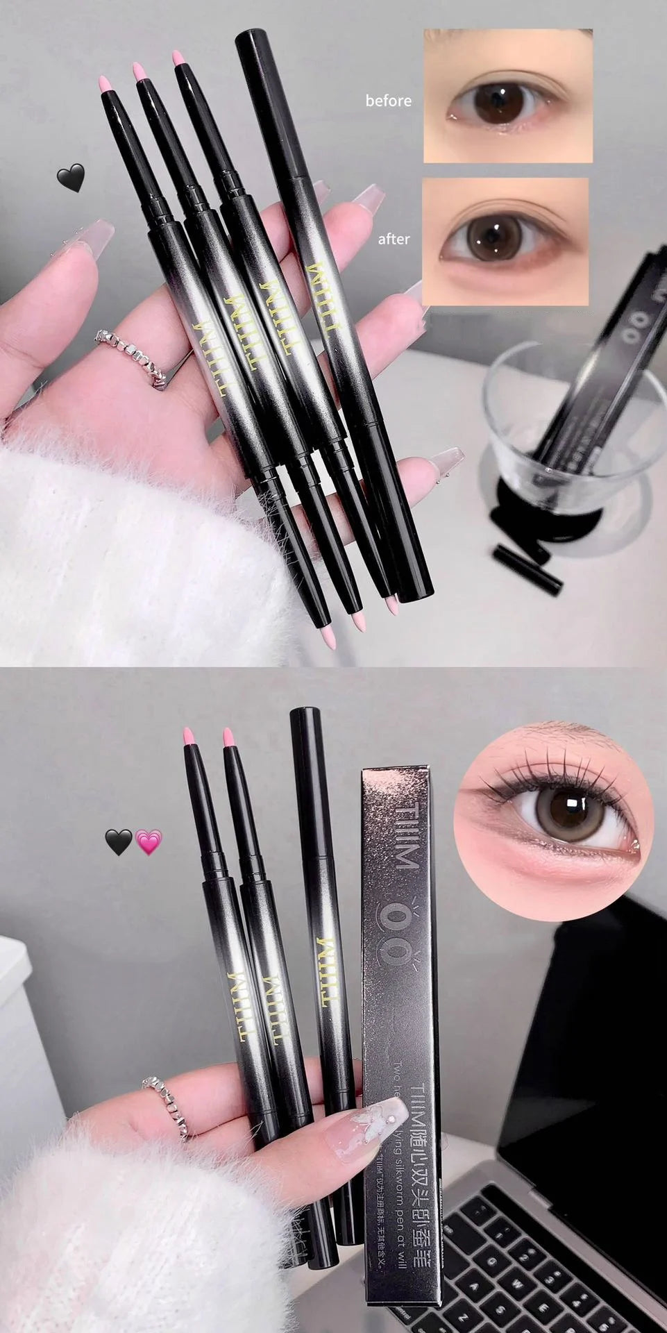 Ultra-fine Gel Eyeliner Pencil Pink Apricot Under Eye Liner Pen Waterproof Matte Aegyosal Lying Silkworm Quick Drying Eye Makeup