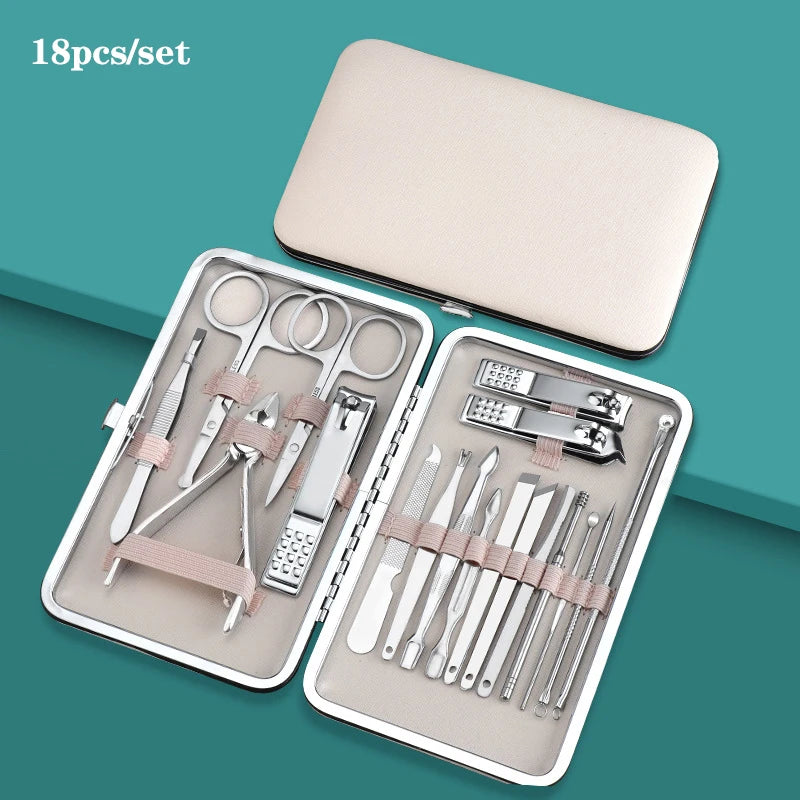 7/10/12/16/18pcs/set Manicure Cutters Nail Clipper Set Household Stainless Steel Ear Spoon Pedicure Scissors Tool For Beauty