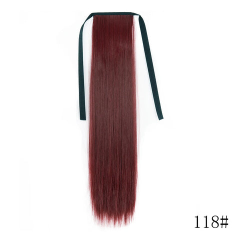 LISI GIRL Synthetic Hair 22''34'' Long Straight Ponytail Wrap Around Ponytail Clip in Hair Extensions Black Hairpiece Headwear